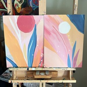 Abstract Art Canvas with Red and Blue Accents